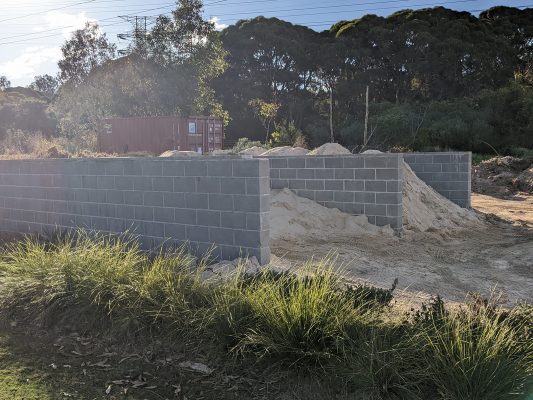 concrete blocks used to build sand bay golf course